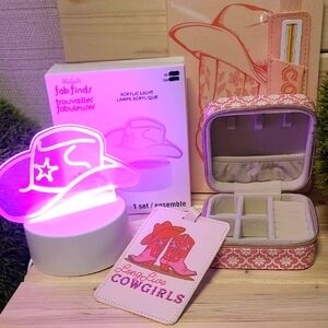 Cowgirl Themed Accessory Set - Neon Pink Light, Journal, Jewelry Box & Tag NWT